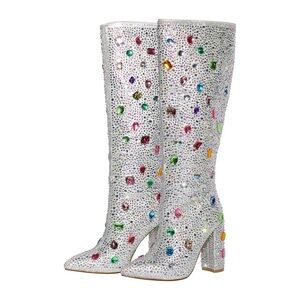 Eras Tour Bejeweled - Onlymaker Women Rhinestone Pointed Toe Knee High Boots